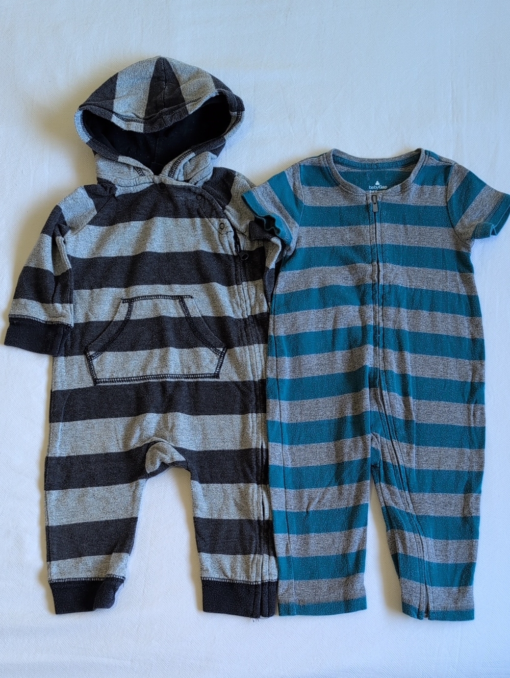 BABY GAP | 2 Pack Rugby Stripe Full Zip Hooded Jumpsuit Romper Set | 6-12M